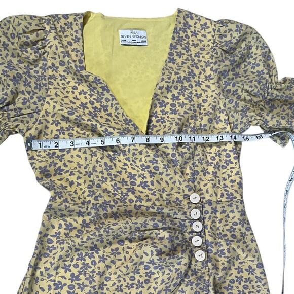Seven Wonders Yellow Blue Floral Wrap Dress Sz 2 Slit On The Leg Button Closure - Picture 13 of 15